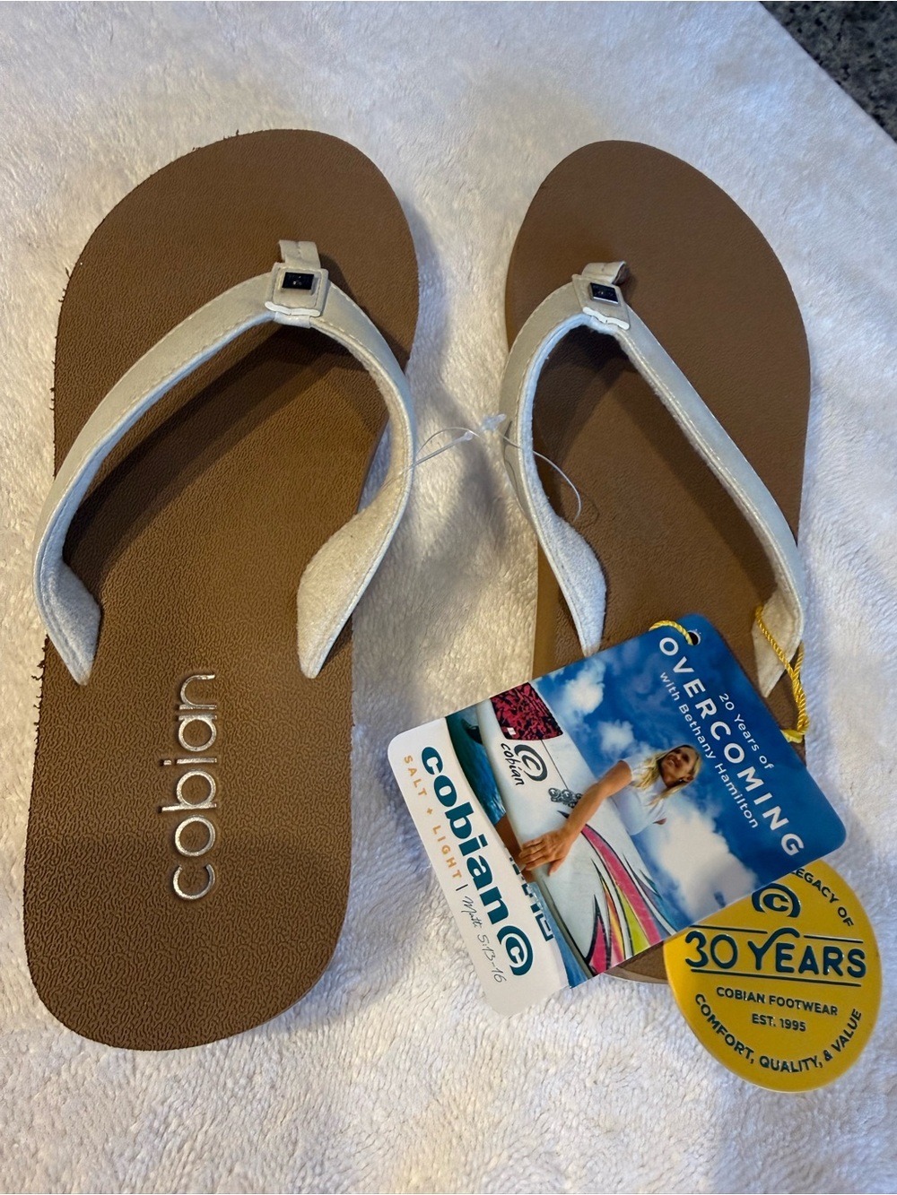 Cobian Women's Brown Footbed with White Straps Thong Sandals